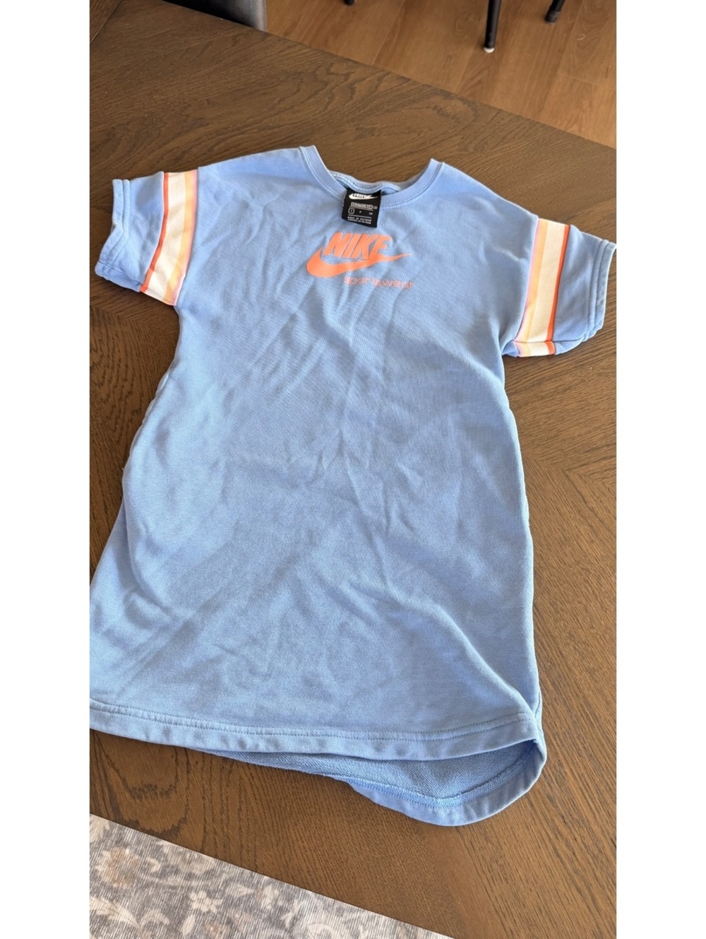 Nike Girls Light Blue and Orange T-Shirt Dress Size 8